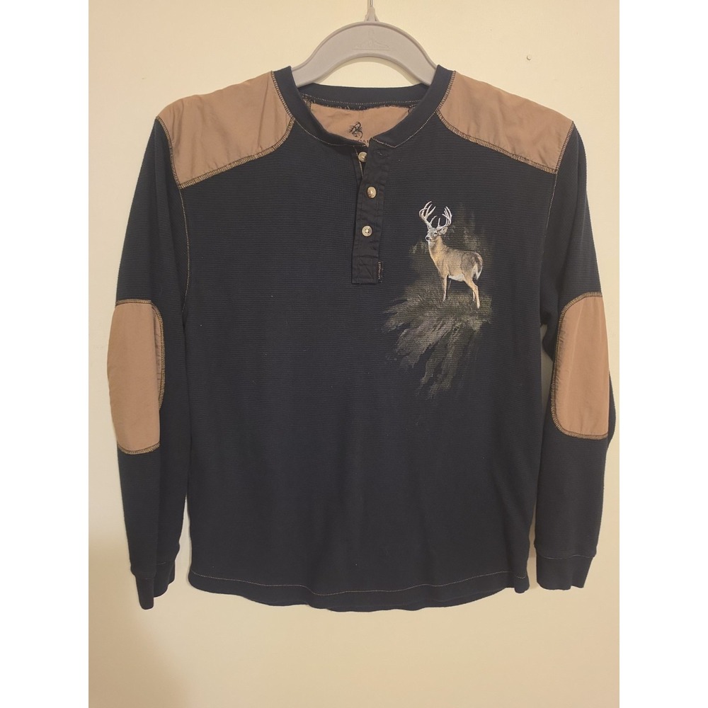 Legendary whitetails henley pullover Navy With Arm And Shoulder Patches Size L
